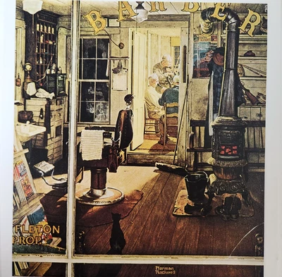 Impresión de libro a doble cara Shuffletons Barber Shop Norman Rockwell vintage 1990 Foto 1 de 4