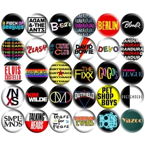 New Wave 1.5" Pinback Buttons 80s Synthpop Punk Rock Retro Music Band 30 Pins - Picture 1 of 4