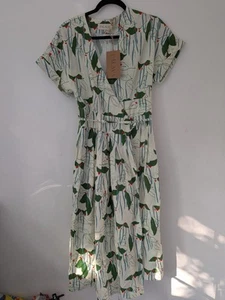 NEW Palava BNWT Esme Wrap Cotton Linen Tea Dress Retro 'Runner Bean' £165 - Picture 1 of 11