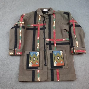 Coloratura Mantel Damen groß oliv gekochte Wolle Southwestern geometrische Applikation - Bild 1 von 13