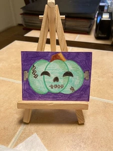 ACEO Original Gemälde 2,5 x 3,5 Mini Kunstkarte Kürbis Halloween 8 - Bild 1 von 1