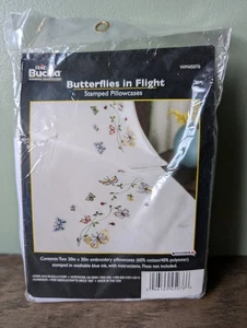Plaid Bucilla Butterflies in Flight Stamped Pillowcases Embroidery - Picture 1 of 5