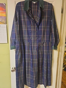 Vestido Vintage Talbots Talla 18 Algodón Cuadros Cuello Pana Doble Pecho  - Imagen 1 de 10