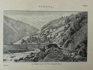 Antiker Druck um 1870 - Gotthardtunnel Biasca drei Ebenen viktorianische Gravur - Bild 1 von 15