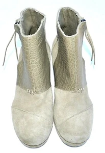 Toms Size 6.5 Desert Wedge High Taupe Suede Croc Embossed Ankle-High Boots - Picture 1 of 6