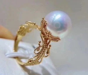 Bezaubernder Ring 11-12mm Natürliche Echte Südsee Weiße Perlen - Bild 1 von 3