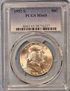 1952-S Silver Franklin Half PCGS MS65 - Picture 1 of 4