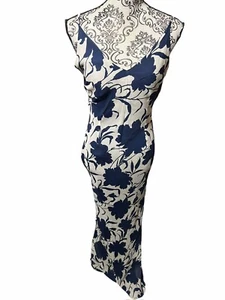 New Pure Seta Women’s Size U.S. 6 IT 42 Blue White Floral Maxi Slip Dress Lined - Picture 1 of 8