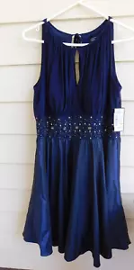 Jessica Howard Women's Size 14 Sleeveless Beaded Jeweled Dress Navy Padded Bra - Picture 1 of 9