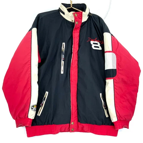 Vintage Dale Earnhardt #8 Chase Authentics Puffer Jacket Size Large Black Nascar Cover