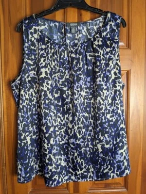 Kenneth Cole Reaction - Top Mujer - Talla XXL - Sin Mangas - Estampado Azul/Negro - Ojo de Cerradura - Usado en Excelente Condición Foto 1 de 4