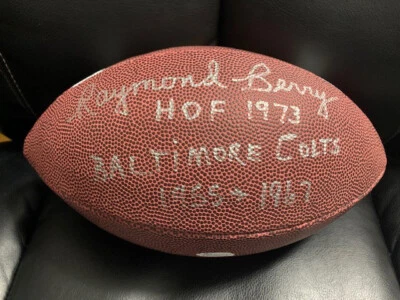 RAYMOND BERRY HAND SIGNED FULL SIZE FOOTBALL     2 INSCRIPTIONS    COLTS     JSA - Image 1 of 4