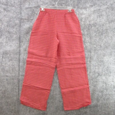 FLAX Designs Linen Pants P Pink Floods Plaid Pull-On Elastic Waistband New - Image 1 of 4
