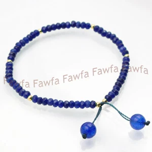 2X4mm Faceted Blue Jade Rondelle & 6mm Round Gemstone Beads Bracelet 7.5'' - Picture 1 of 3