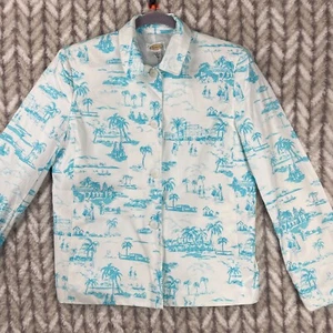Vintage Damen 4 Talbots weiß blau Stranddruck Langarm Blazer Jacke Full Line - Bild 1 von 14