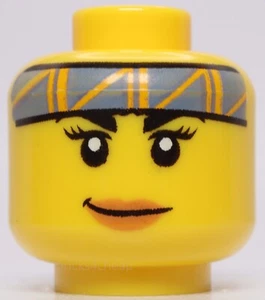 Lego Yellow Minifig Head Female Medium Nougat Lips Band Orange Stripes - Picture 1 of 1