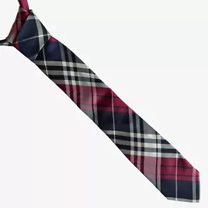 Polo vintage Y2K EE. UU. Assn rojo y azul marino estampado tartán poliéster corbata a rayas retro años 90 - Imagen 1 de 5