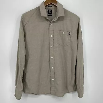 Volcom Long Sleeve Button Shirt Men's M Beige Classic Fit Collared Cotton Pocket - Image 1 of 4