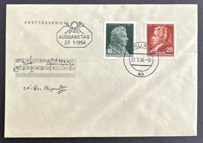Germany DDR 1956 FDC Sc# 278-279 Cachet Mozart Berlin Cancel - Image 1 of 2