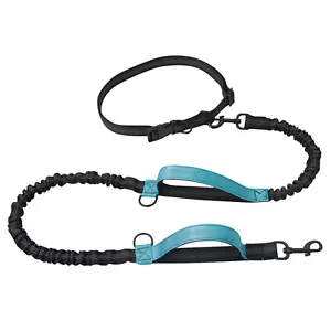 Nylon Retractable Elastic Double Handles Dog Leash With Waist Belt For Running - Picture 1 of 15