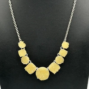 Lucky Brand Silver Tone Necklace Yellow Faux Druzy Statement Boho Adjustable - Picture 1 of 11