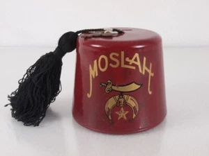 Moslah Shriner Coin Bank With Key Fez Hat Metal - Picture 1 of 6