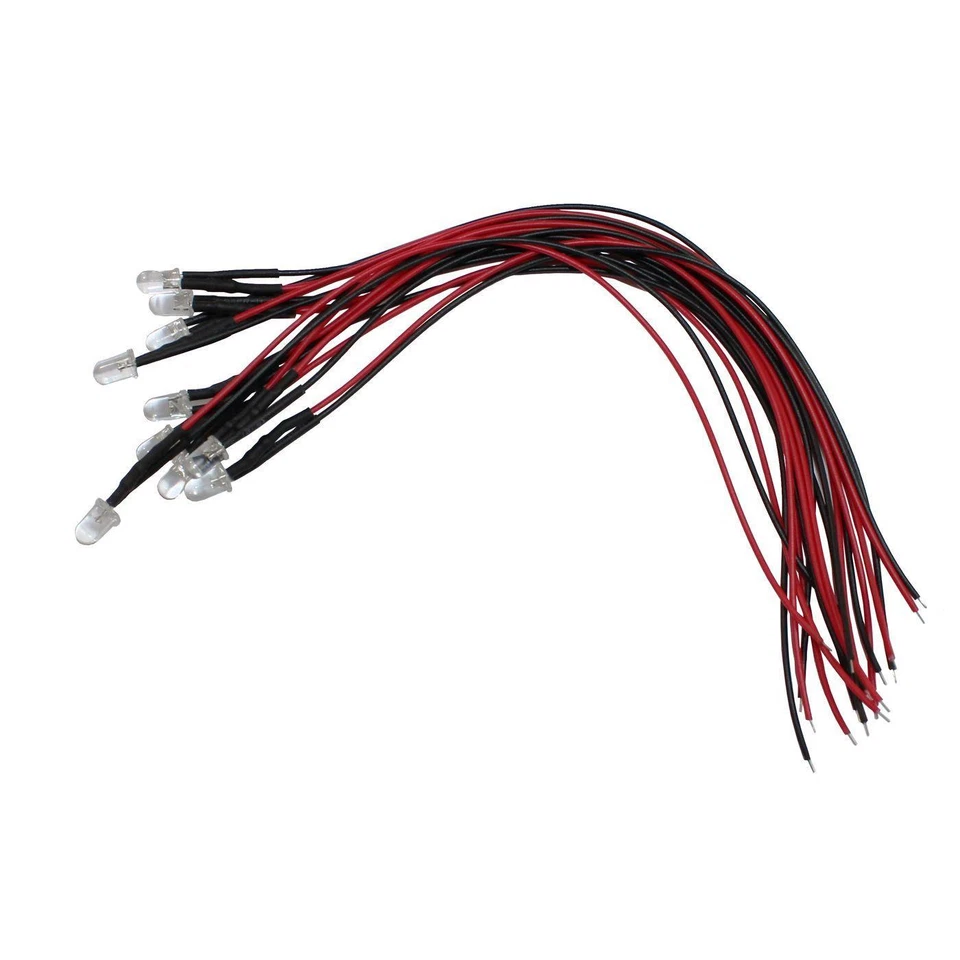 LUMONIC 5x Superhelle LEDs 5mm Kalt Weiß 6000K für 5V 20cm Kabel 10000…15000mcd 45°