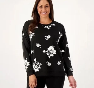 Cuddl Duds Lightweight Comfort Printed Pullover Black Floral Small - Picture 1 of 1