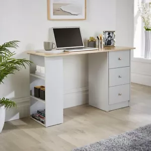 Scrivania per Computer 3 Cassetti e Ripiani Portaoggetti Grigio Mobile Casa Ufficio Legno - Foto 1 di 6