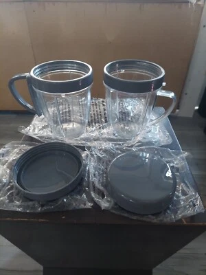 NUEVO SIN ETIQUETAS 2 NUTRIBULLET 18oz Tazas Tapas Anillo Labial Manijas GRIS para Licuadora 600W 900W Foto 1 de 4