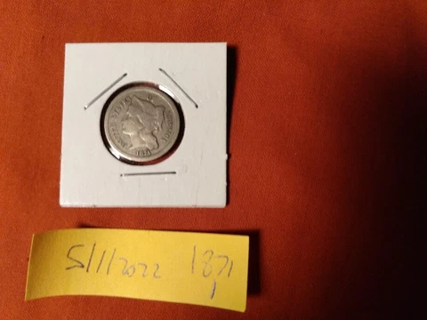 THREE CENT NICKEL 1871 GOOD CONDITION 5/1/2022 # 1 Cover