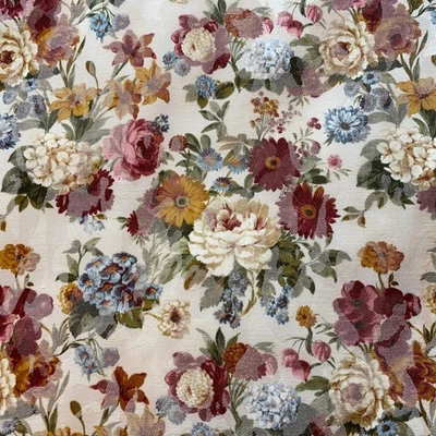 Floral Bouquet Upholstery Fabric Vintage Damask Rose Cream Victorian Garden 3 yd - Image 1 of 4