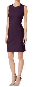 Calvin Klein Women Sleeveless Faux Suede Panel Ponte Dress Elegant Purple Sz 14 - Picture 1 of 15