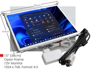 15" 38cm OPEN FRAME 12V INDUSTRY DISPLAY 1024x768 4:3 DVI-I 12V POWER W2 - Bild 1 von 6