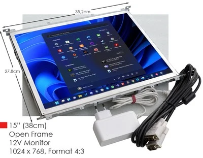 15" 38cm OPEN FRAME 12V INDUSTRY DISPLAY 1024x768 4:3 DVI-I 12V POWER W2 - Bild 1 von 4