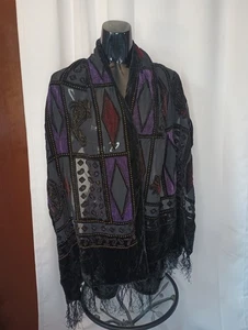 Womens Whimsigoth Velvet Burnout Scarf Shawl Sheer Fringe Fairy Grunge Gypsy - Picture 1 of 8