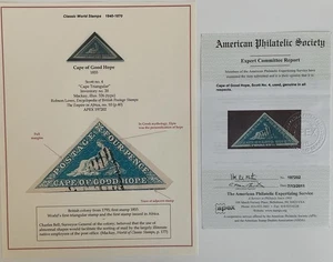 Sello - Cabo de Buena Esperanza - Scott # 4 Usado CERTIFICADO APEX - Imagen 1 de 6