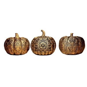 3 calabazas ornamentales decorativas impresas en 3D EN NEGRO/ORO 8CM - Imagen 1 de 4