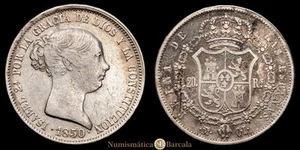 Isabel II. 20 Reales. (25,83 g.). Madrid. 1850. C·L. AC-591. MBC. - Imagen 1 de 3