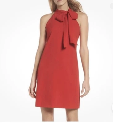 Vince Camuto Women’s Bow Neck Sleeveless Crêpe Shift Dress Hot Coral Size 10P - Image 1 of 4