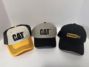 Lotto 3 cappelli snapback Caterpillar trattore gatto vintage tappi gancio passante scivolo - Foto 1 di 5