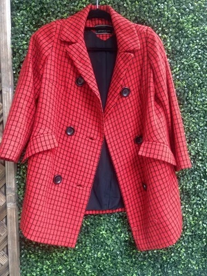 Abrigo de lana vintage MOD I. Magnin Joseph rojo a cuadros negro S 60’s punk Foto 1 de 2