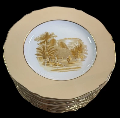SPODE PORCELAIN ENGLISH COUNTRYSIDE DINNER PLATES SET OF 12 CHARLES LYNDE BOSTON - Image 1 of 4