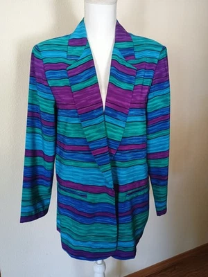 Vintage 80s Jewel Tone Blazer Horizontal Line Michael & Company Colorful Blazer - Image 1 of 4