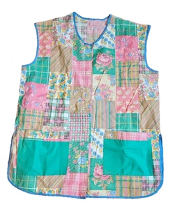 Vintage 1960s Button-Front Full Cobbler Apron Smock Retro Patchwork 2 Pocket NEW - Picture 1 of 7