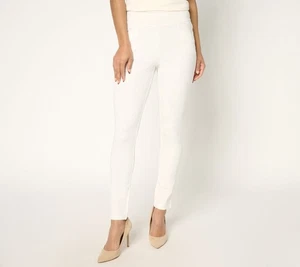 Belle by Kim Gravel Petite Ponte Triple Topstitch Ankle Leggings Cream 6 New - Picture 1 of 1