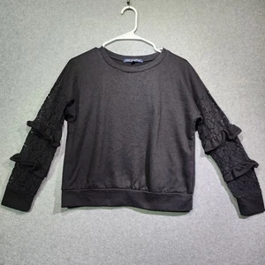 One Clothing LA XS Schwarz Spitze Rüschenärmel Pullover Oberteil Sweatshirt Damen - Bild 1 von 7