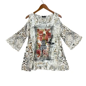 INOAH Strick Tunika Top Shirt Medium Cold Shoulder 3/4 Arm weiß USA U431 - Bild 1 von 7
