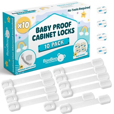 BOOBOO BABY PRODUCTS 10er-Pack BooBoo Baby Sicherheitsschrank Schrank Türgurt Schlösser Zuhause Kindersicherung
