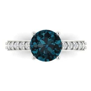 Anillo solitario de piedras preciosas de topacio de corte redondo de 2,18 quilates con detalles de promesa de oro blanco - Imagen 1 de 15
